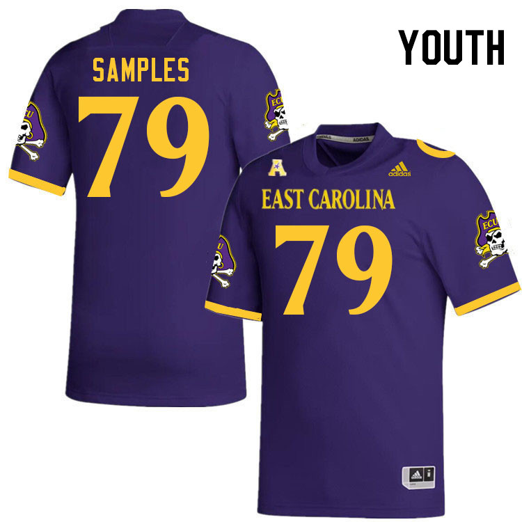 Youth #79 Elisha Samples ECU Pirates 2023 College Football Jerseys Stitched-Purple